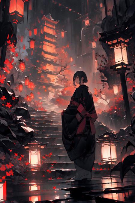 16855-3226684806-(masterpiece_1.2), best quality,realistic,Tyndall effect,_night, lantern, tree, scenery, outdoors, 1boy, solo, black hair, japan.png